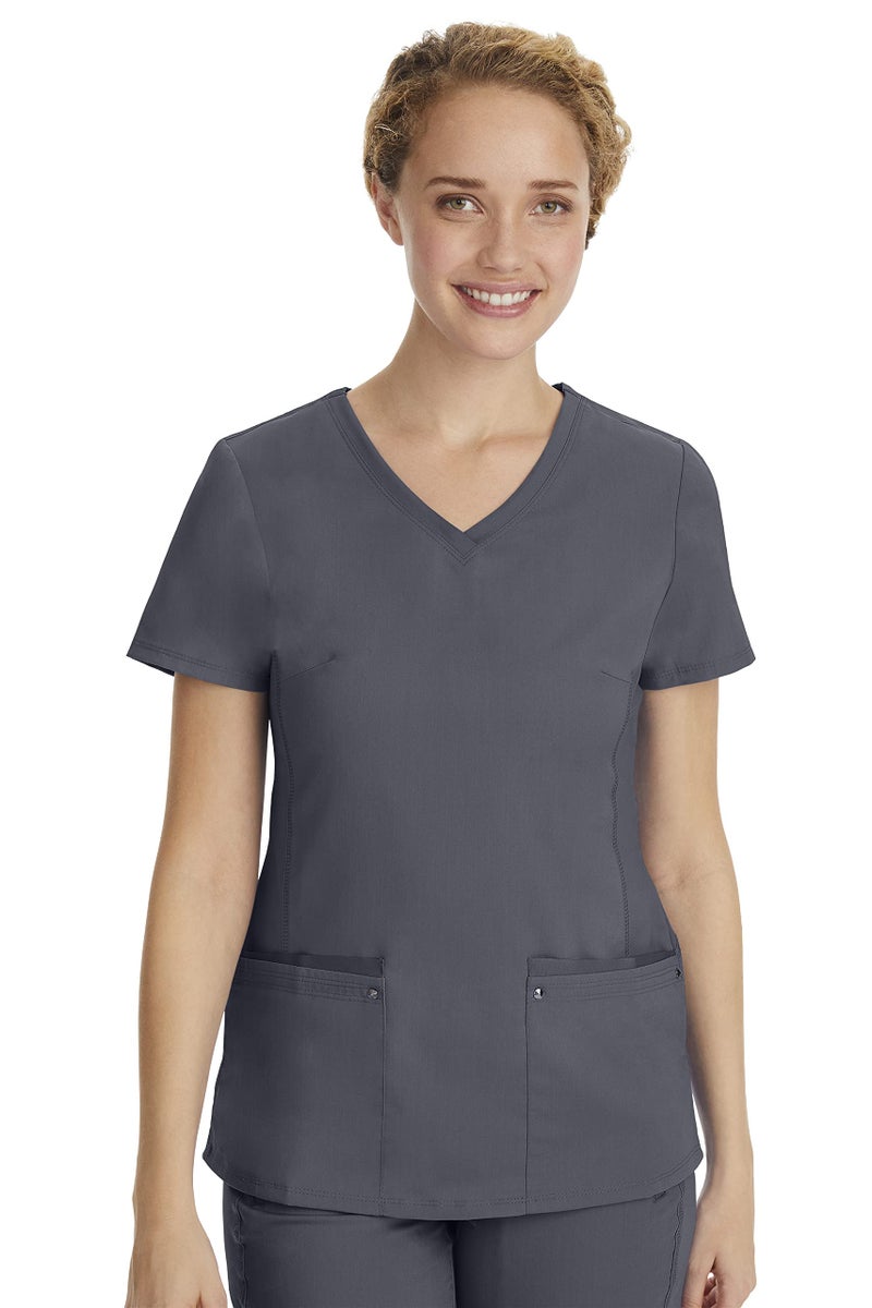 Healing Hands Women's Scrub Top V-Neck with 2 Pockets, 2-Way Stretch, and Yoga Knit Side Panels for Slim Fit - 2245, S, Pewter - Image 1
